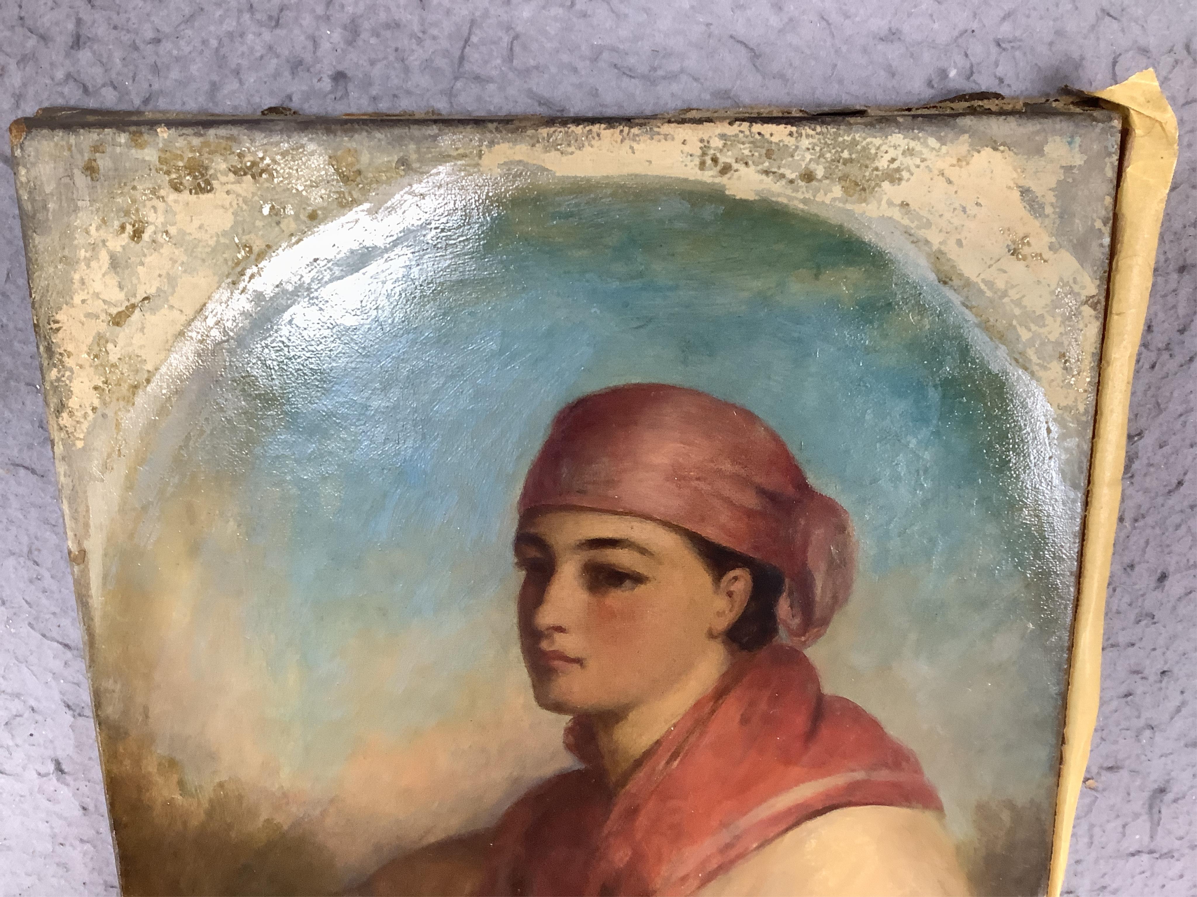 G. Baxter, feigned oval oil on canvas, Portrait of a young woman, signed and dated 1869, 36 x 25cm. Condition - poor to fair